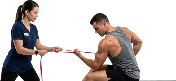 Profissional avaliando de forma objetiva a força muscular do paciente