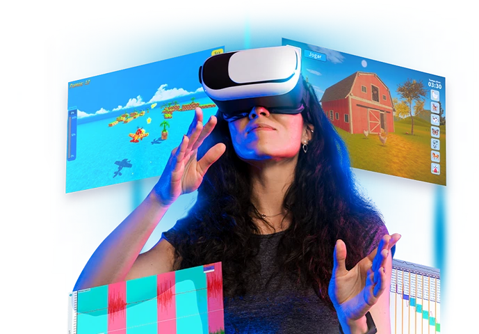 Pessoa utilizando realidade virtual com biofeedback interativo do Miolink